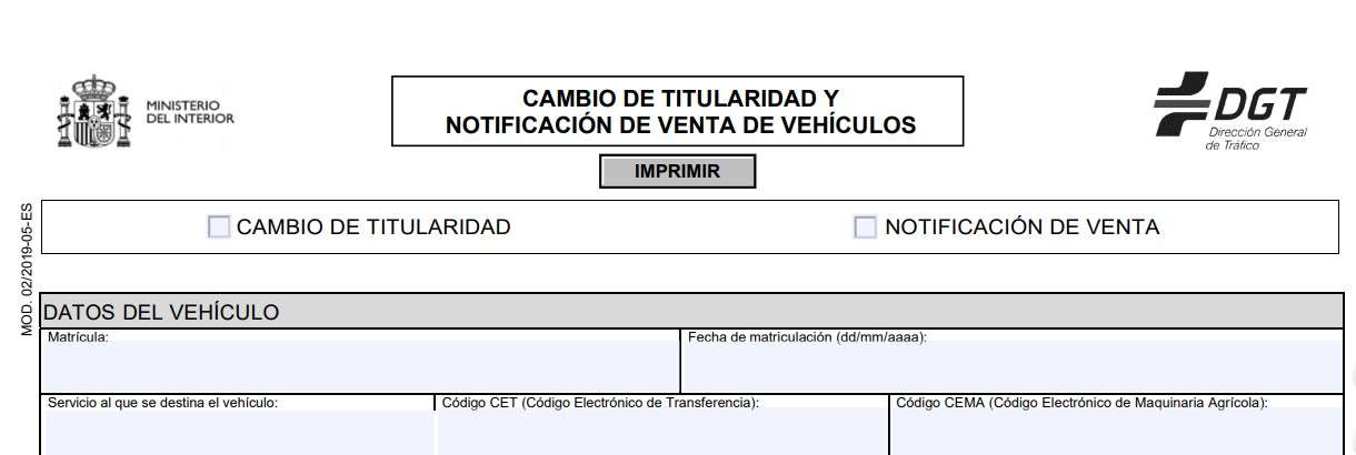 Solicitud De Cambio De Titularidad Del Vehiculo Dgt
